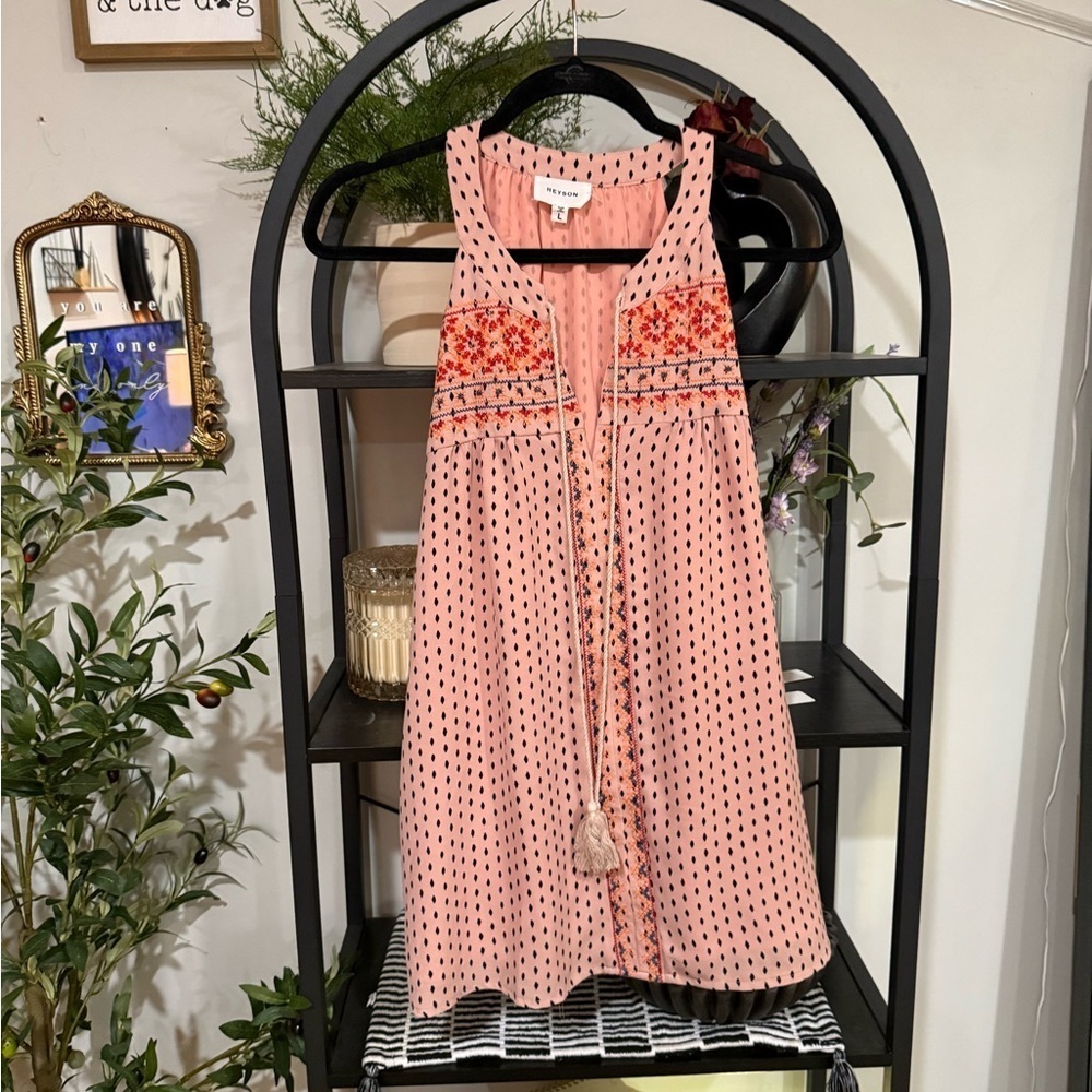 Heyson Peach and Black Patterned Tank Top size large